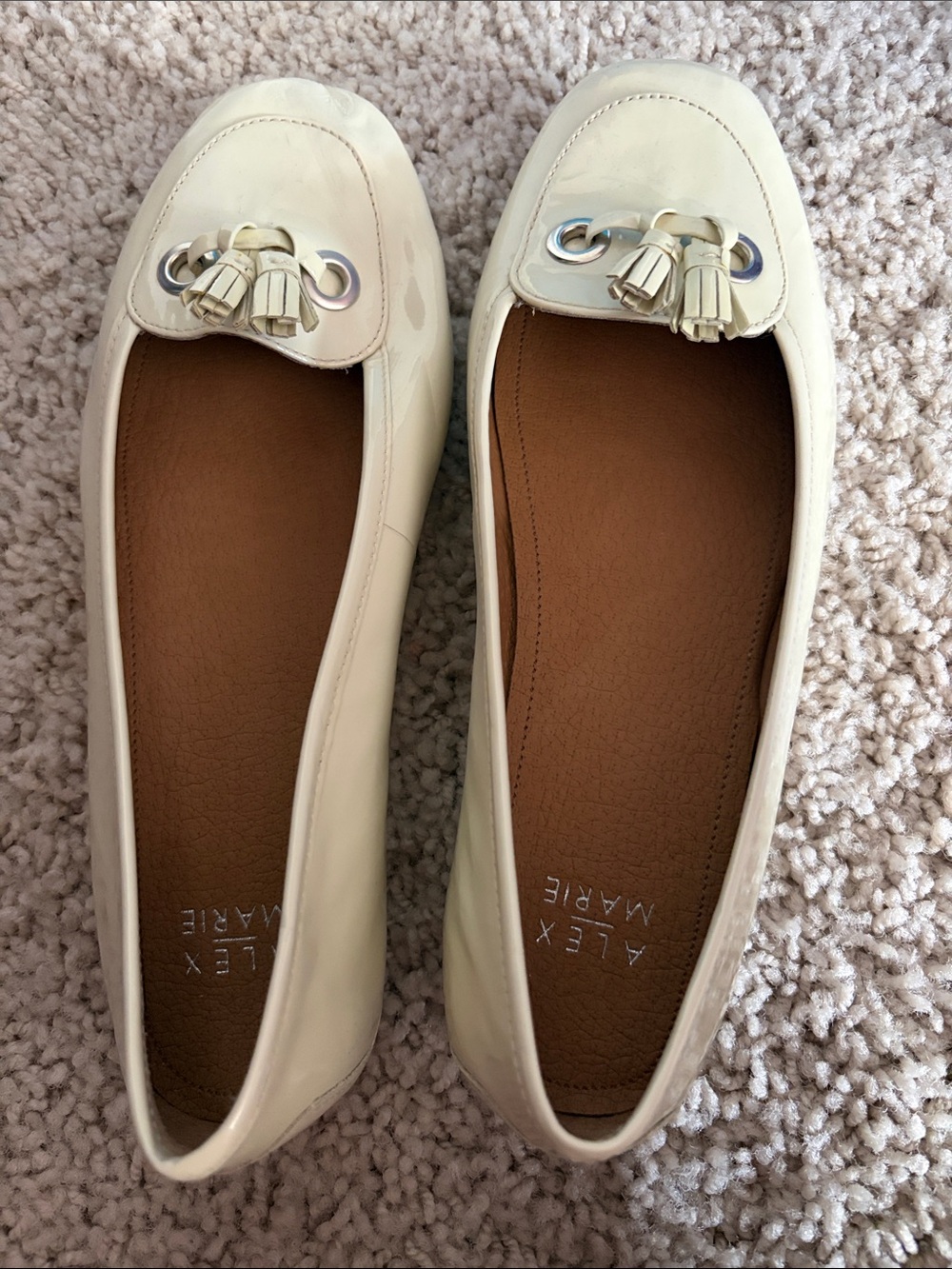 Alex Marie Ivory Patent Tassel Loafers